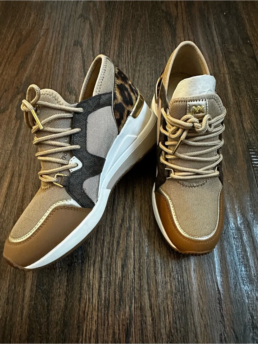 NWOB Michael by Michael Kors Tan & Leopard-Accent Sneakers